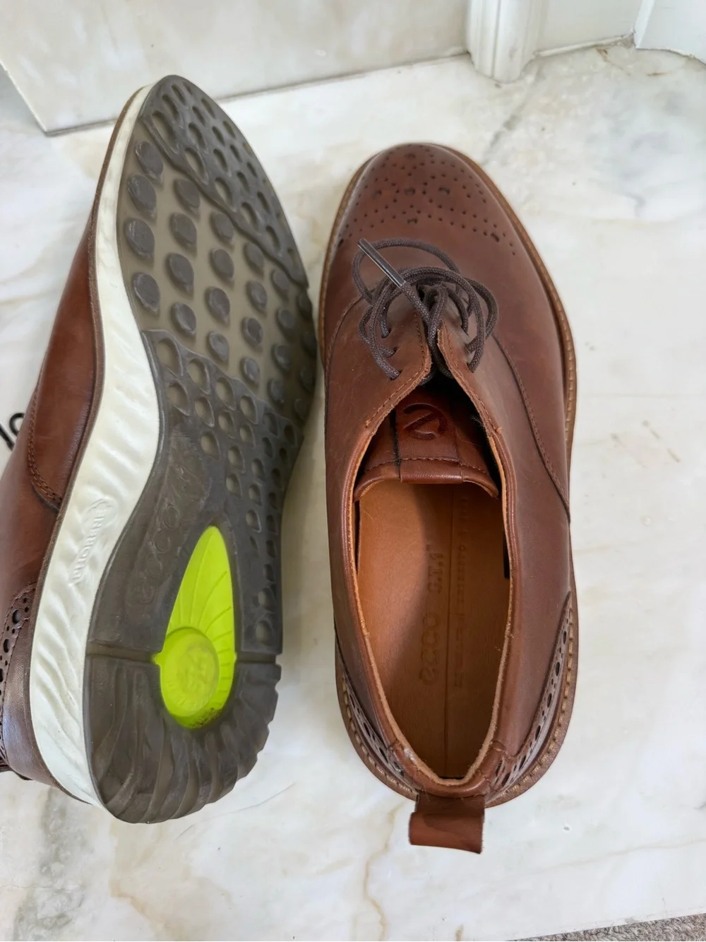 Ecco Cognac Brown Leather Perforated Derby Shoes